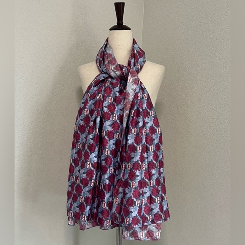 Netflix Bridgerton satin scarf 35x70 Floral Pink Blue Tea Cups